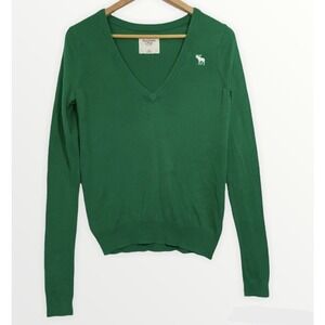 A+F Abercrombie And Fitch Women's V-Neck Green Long Sleeve Sweater Top Sz XS